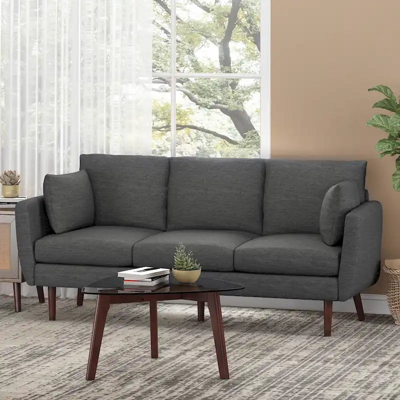 Sofá de 3 plazas de tela color carbón, estilo respaldo de almohada