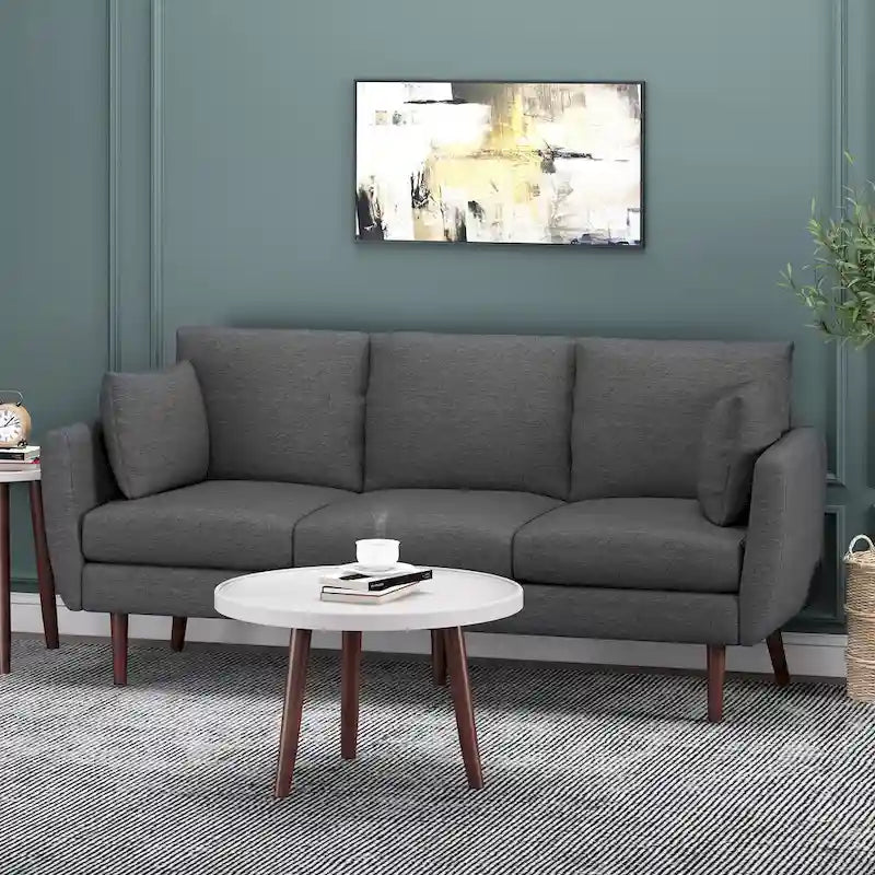 Sofá de 3 plazas de tela color carbón, estilo respaldo de almohada