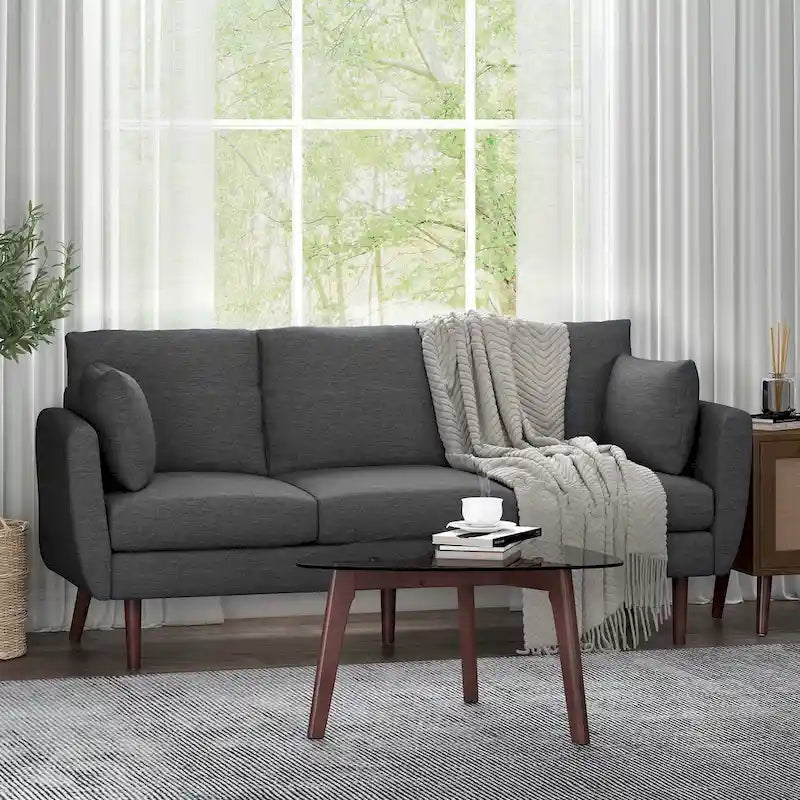 Sofá de 3 plazas de tela color carbón, estilo respaldo de almohada
