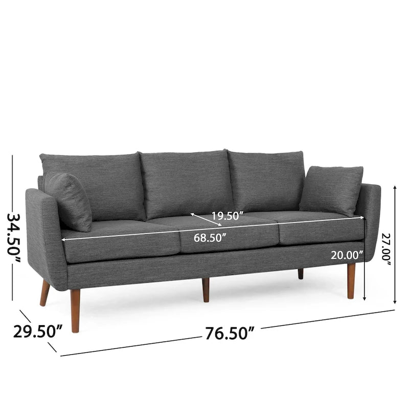 Sofá de 3 plazas de tela color carbón, estilo respaldo de almohada
