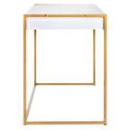 Escritorio consola de 1 cajón de estilo glamuroso blanco y dorado – 1 persona