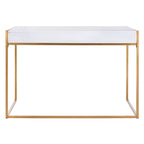 Escritorio consola de 1 cajón de estilo glamuroso blanco y dorado – 1 persona