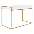 Escritorio consola de 1 cajón de estilo glamuroso blanco y dorado – 1 persona