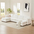 Sofá seccional modular en forma de U de tela gris paloma/blanco crema con otomana de almacenamiento, 4+ asientos