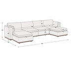 Sofá seccional modular en forma de U de tela gris paloma/blanco crema con otomana de almacenamiento, 4+ asientos