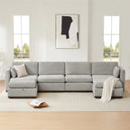 Sofá seccional modular en forma de U de tela gris paloma/blanco crema con otomana de almacenamiento, 4+ asientos