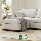 Sofá seccional modular en forma de U de tela gris paloma/blanco crema con otomana de almacenamiento, 4+ asientos