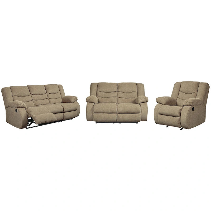 Juego de Sofás Reclinables de Chenilla Gris, 3 plazas + 2 plazas + mecedora, 3 personas