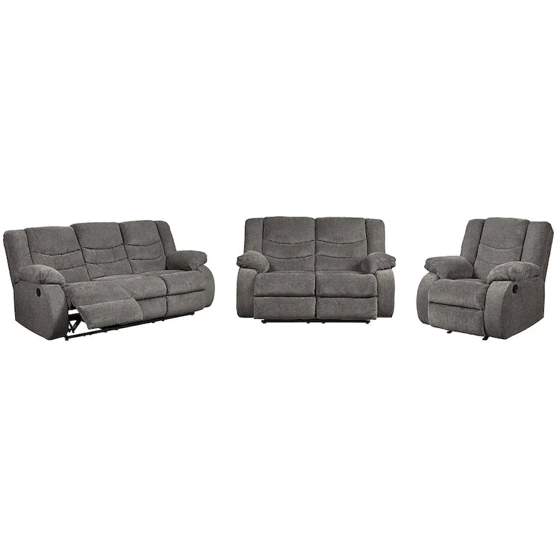 Juego de Sofás Reclinables de Chenilla Gris, 3 plazas + 2 plazas + mecedora, 3 personas