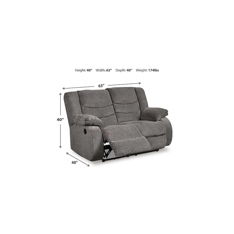 Juego de Sofás Reclinables de Chenilla Gris, 3 plazas + 2 plazas + mecedora, 3 personas