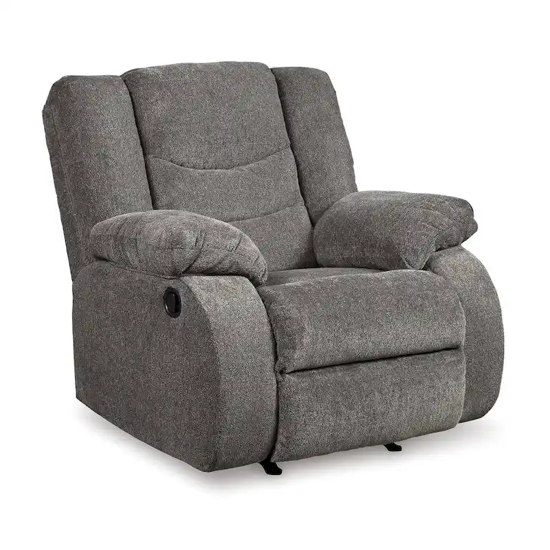 Juego de Sofás Reclinables de Chenilla Gris, 3 plazas + 2 plazas + mecedora, 3 personas