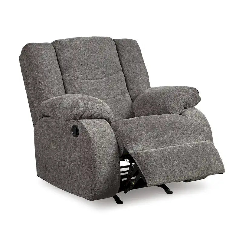 Juego de Sofás Reclinables de Chenilla Gris, 3 plazas + 2 plazas + mecedora, 3 personas
