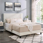 Cama de plataforma tapizada en 3D Off White con cabecero ajustable, individual, 1 persona
