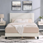 Cama de plataforma tapizada en 3D Off White con cabecero ajustable, individual, 1 persona