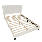 Cama de plataforma tapizada en 3D Off White con cabecero ajustable, individual, 1 persona