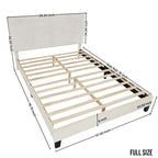 Cama de plataforma tapizada en 3D Off White con cabecero ajustable, individual, 1 persona