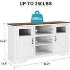 Mueble de TV de estilo rústico en blanco, gris y negro con luces LED, para televisores de hasta 65 pulgadas