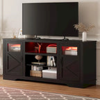 Mueble de TV de estilo rústico en blanco, gris y negro con luces LED, para televisores de hasta 65 pulgadas