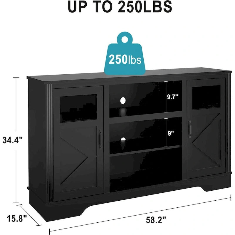 Mueble de TV de estilo rústico en blanco, gris y negro con luces LED, para televisores de hasta 65 pulgadas