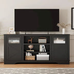 Mueble de TV de estilo rústico en blanco, gris y negro con luces LED, para televisores de hasta 65 pulgadas