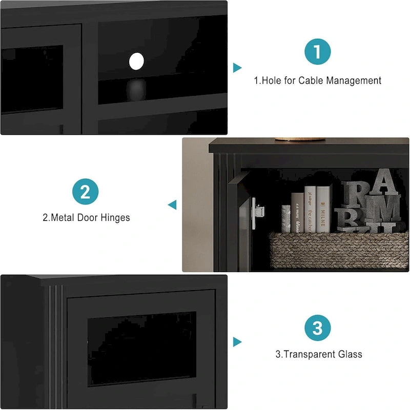 Mueble de TV de estilo rústico en blanco, gris y negro con luces LED, para televisores de hasta 65 pulgadas