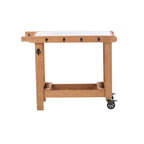 Carrito de cocina marrón, mesa de parrilla exterior de 2 estantes con ruedas