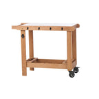 Carrito de cocina marrón, mesa de parrilla exterior de 2 estantes con ruedas