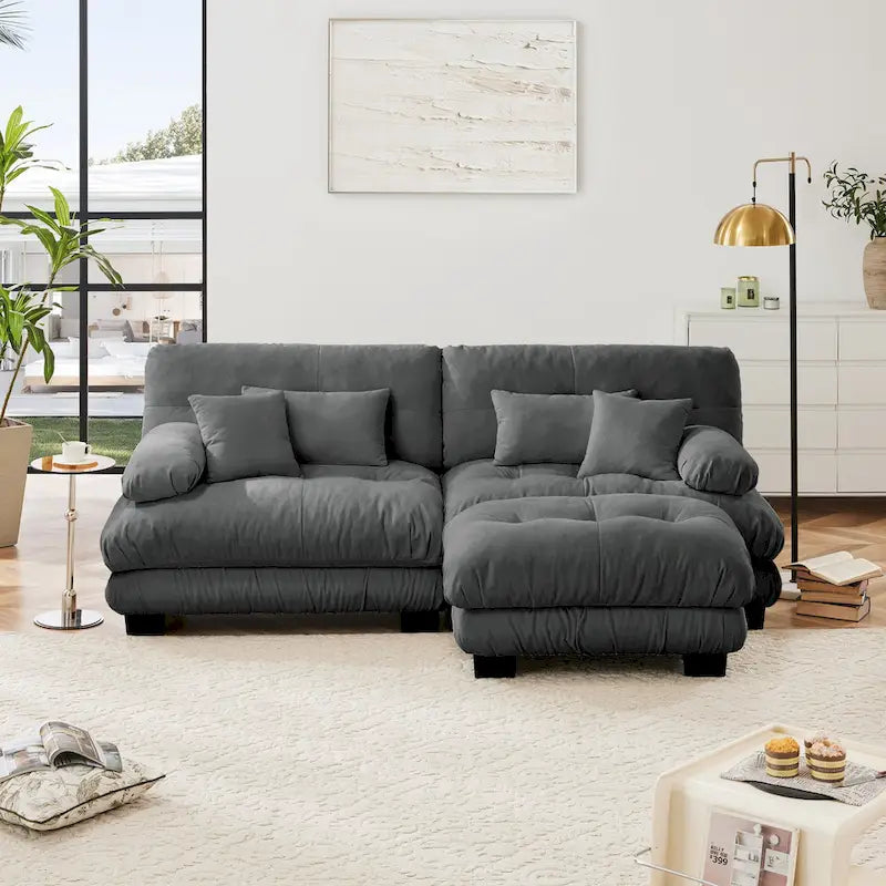 Sofá seccional de chenilla en forma de L con otomana, multicolor, capacidad para 3-4 personas