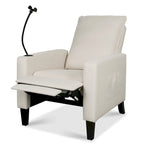 Sillón reclinable ajustable beige con soporte para teléfono y portavasos, 1 persona