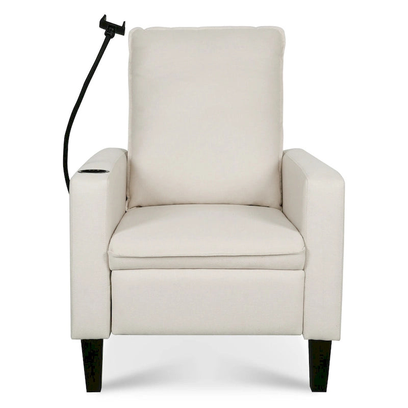Sillón reclinable ajustable beige con soporte para teléfono y portavasos, 1 persona