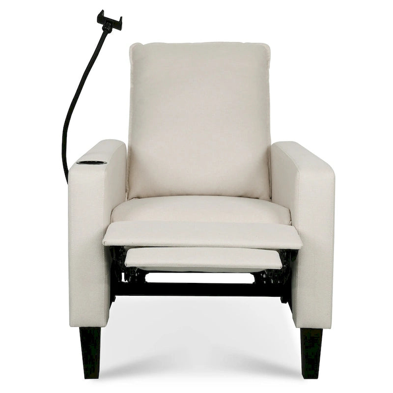 Sillón reclinable ajustable beige con soporte para teléfono y portavasos, 1 persona