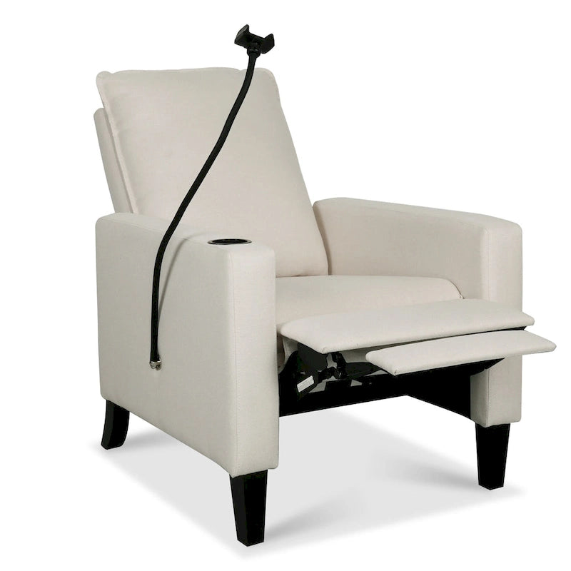Sillón reclinable ajustable beige con soporte para teléfono y portavasos, 1 persona