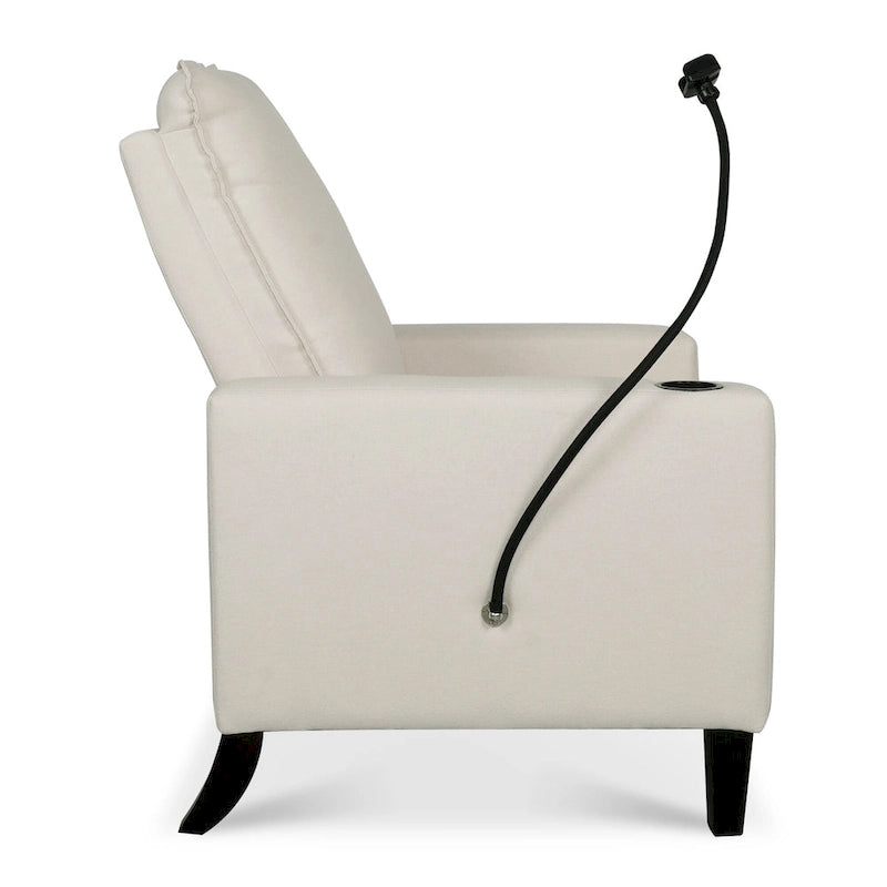 Sillón reclinable ajustable beige con soporte para teléfono y portavasos, 1 persona