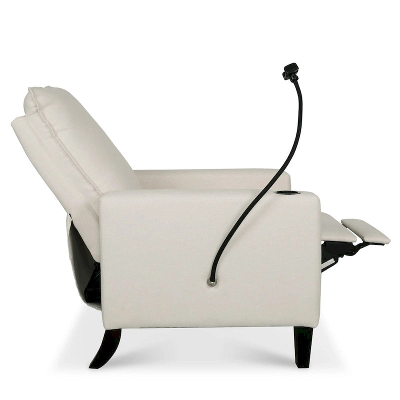 Sillón reclinable ajustable beige con soporte para teléfono y portavasos, 1 persona
