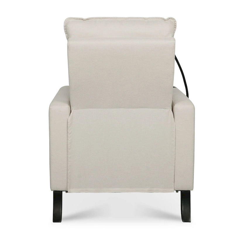 Sillón reclinable ajustable beige con soporte para teléfono y portavasos, 1 persona