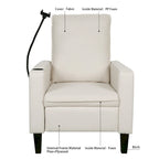 Sillón reclinable ajustable beige con soporte para teléfono y portavasos, 1 persona