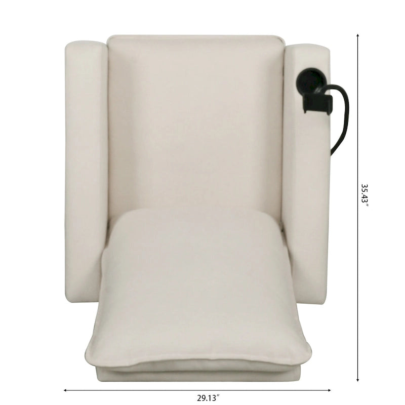 Sillón reclinable ajustable beige con soporte para teléfono y portavasos, 1 persona