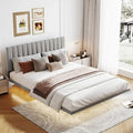 Cama Queen de Plataforma de Terciopelo Gris con Luz de Sensor, Para 2