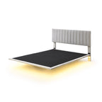 Cama Queen de Plataforma de Terciopelo Gris con Luz de Sensor, Para 2