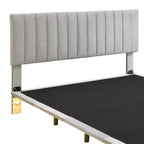 Cama Queen de Plataforma de Terciopelo Gris con Luz de Sensor, Para 2