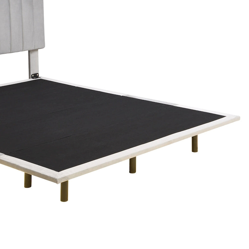 Cama Queen de Plataforma de Terciopelo Gris con Luz de Sensor, Para 2