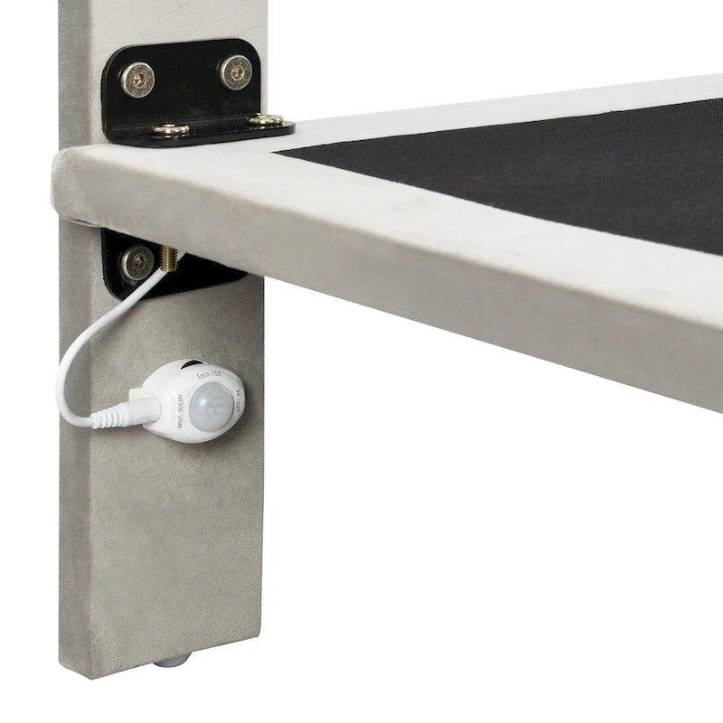 Cama Queen de Plataforma de Terciopelo Gris con Luz de Sensor, Para 2