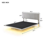 Cama Queen de Plataforma de Terciopelo Gris con Luz de Sensor, Para 2