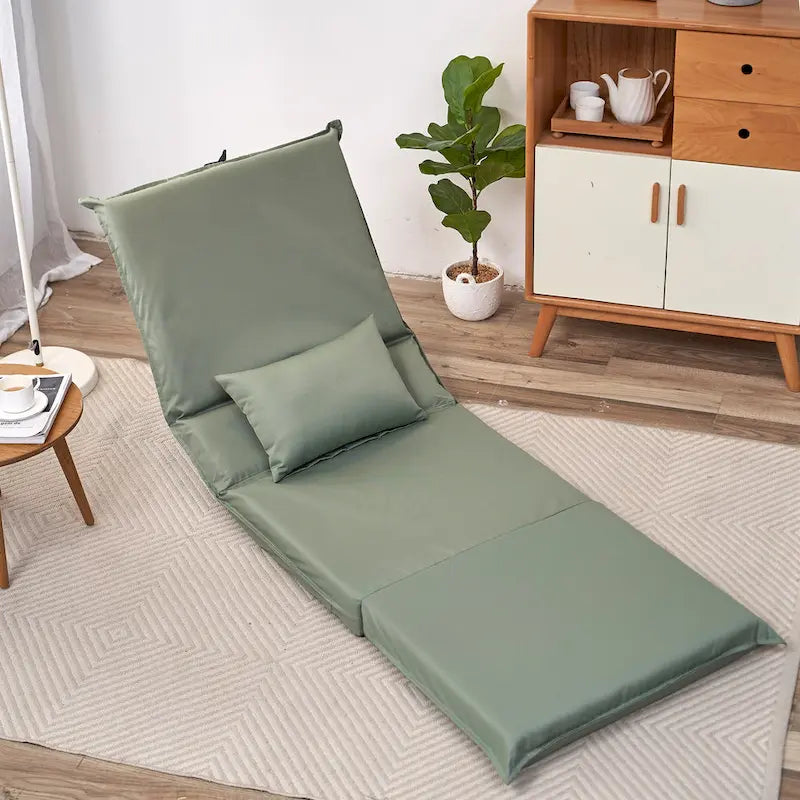 Sillón reclinable de suelo plegable ajustable de color verde claro con bolsa de transporte, 1 persona