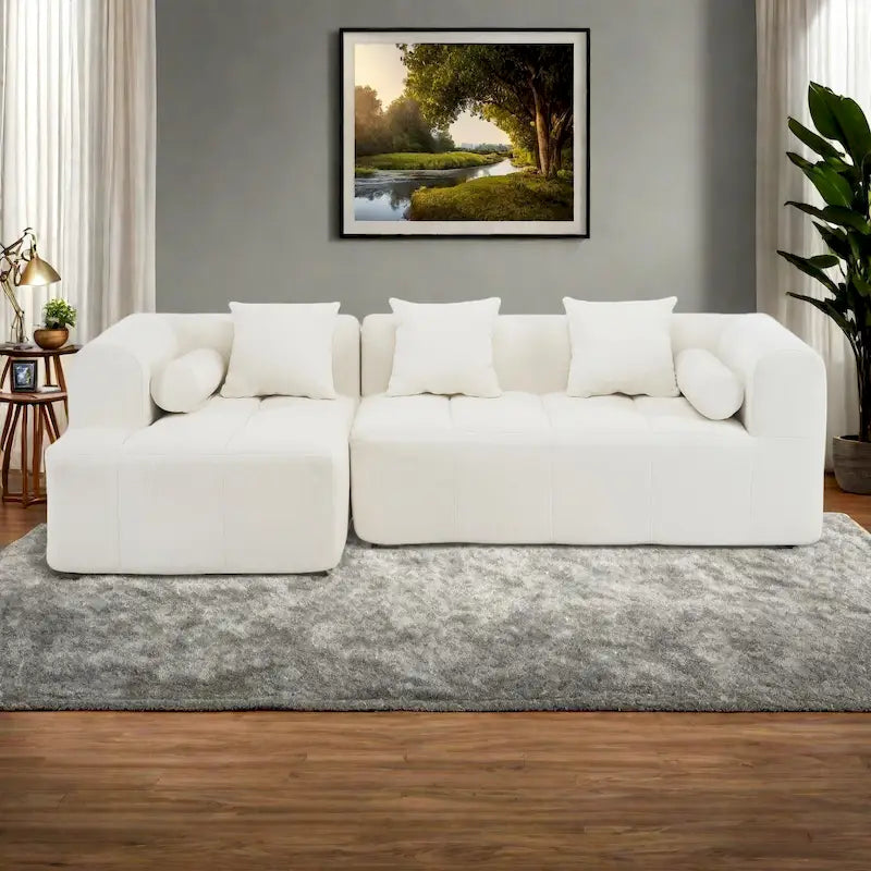 Sofá seccional modular de chenilla verde / azul / beige / gris, 2 plazas
