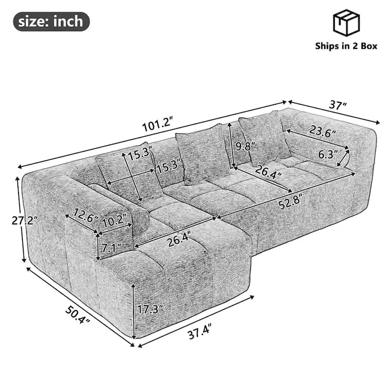 Sofá seccional modular de chenilla verde / azul / beige / gris, 2 plazas