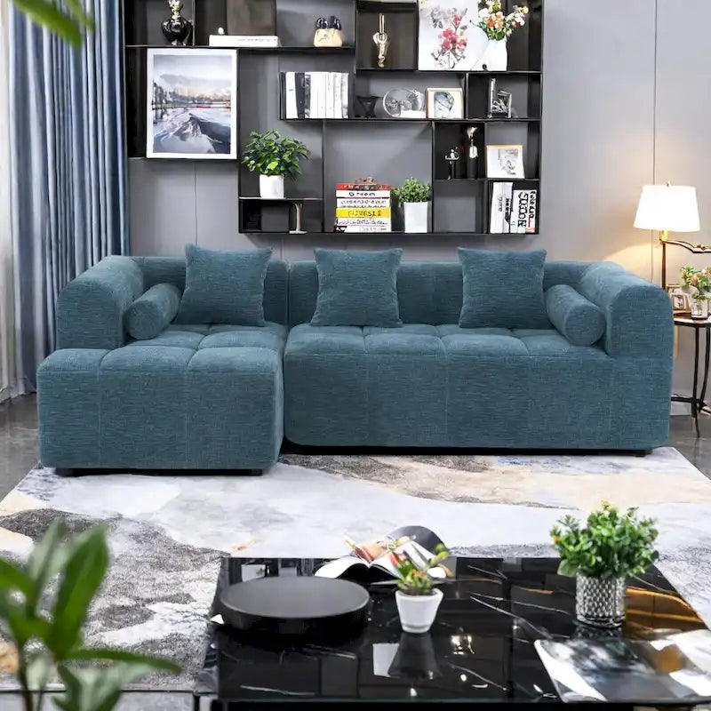 Sofá seccional modular de chenilla verde / azul / beige / gris, 2 plazas
