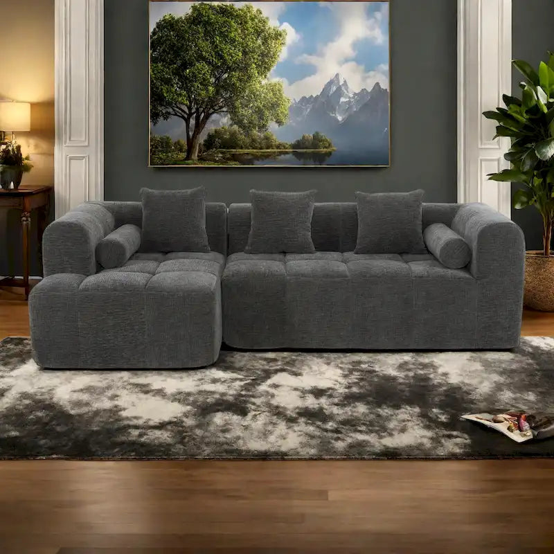 Sofá seccional modular de chenilla verde / azul / beige / gris, 2 plazas