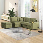 Sofá seccional cama en forma de L verde / beige / negro / gris con otomana de almacenamiento, 5 asientos, extraíble 2 en 1