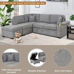 Sofá seccional cama en forma de L verde / beige / negro / gris con otomana de almacenamiento, 5 asientos, extraíble 2 en 1